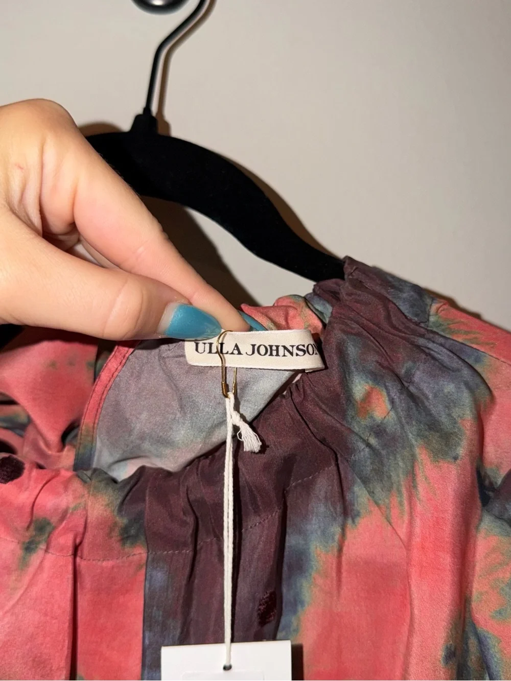 Ulla Johnson Coral Pink and Purple Tie-Dye Puff Sleeve Blouse